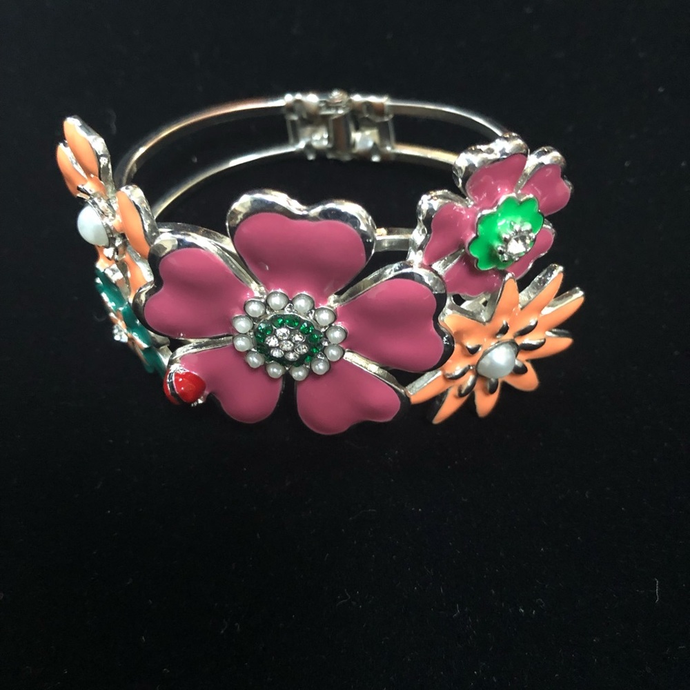 Stainless Steel Enamel Flower Cuff  Bracelet